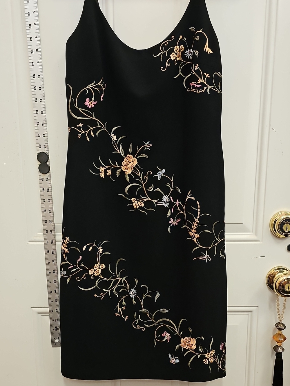 Maggy London Black Mini Dress with Pastel Floral Embroidery